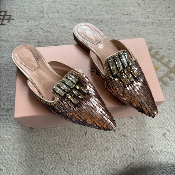 Alberta Ferretti Bronze Sequin Mules - Picture 1 of 7